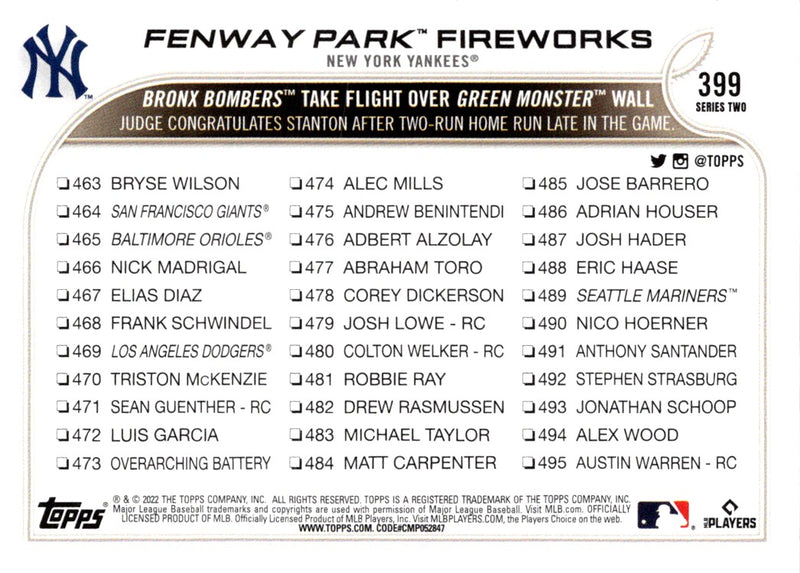 2022 Topps Fenway Park Fireworks