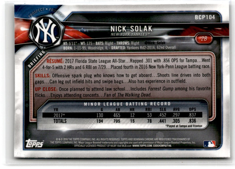 2018 Bowman Chrome Prospects Nick Solak