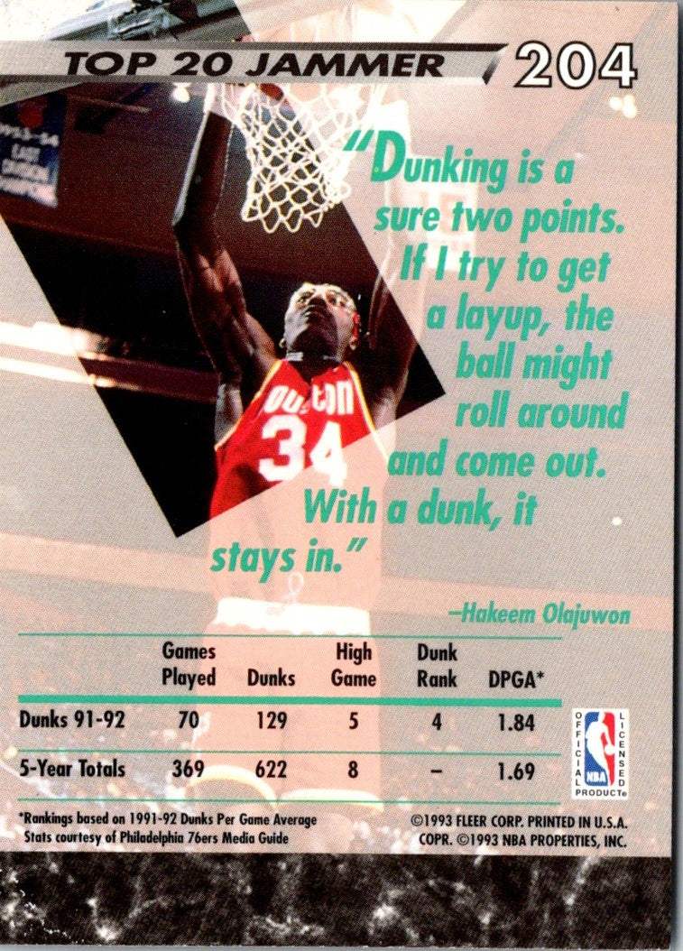 1993 Fleer Towers of Power Hakeem Olajuwon