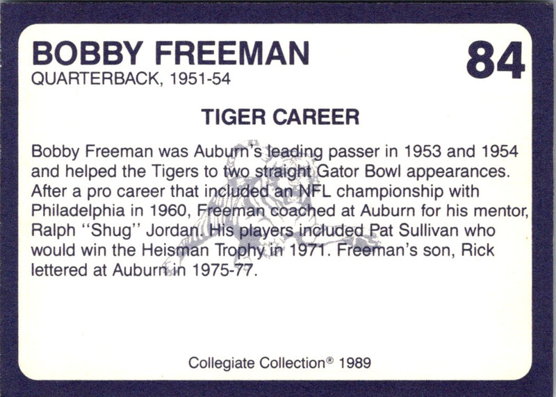 1989 Collegiate Collection Auburn Coke 580 Bobby Freeman