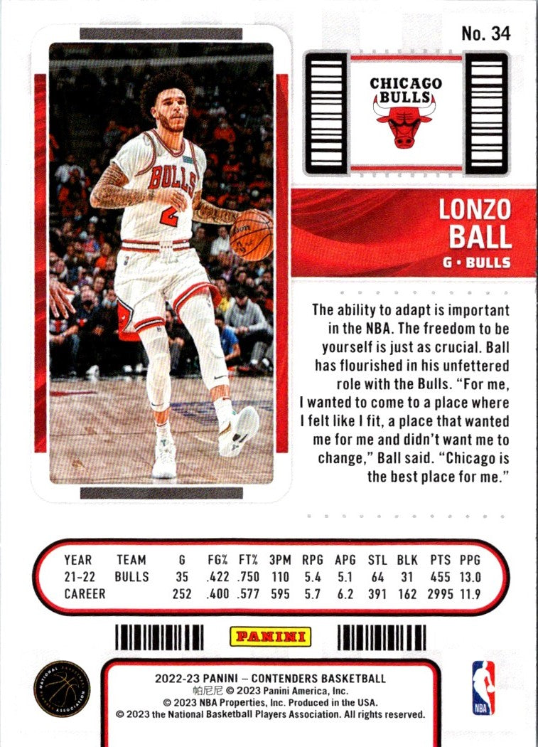 2022 Panini Contenders Game Ticket Red Lonzo Ball