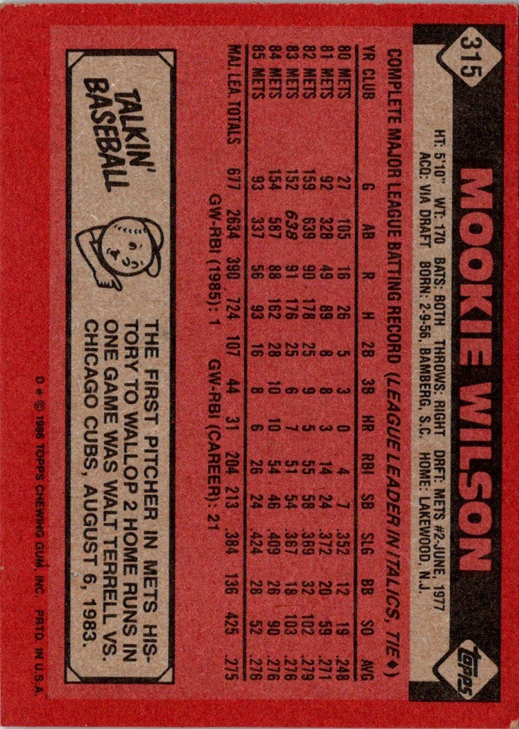 1986 Topps Mookie Wilson