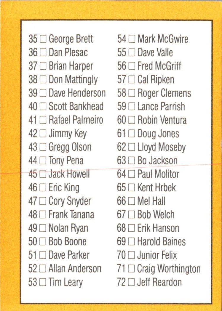 1990 Donruss Best of the AL Checklist Card