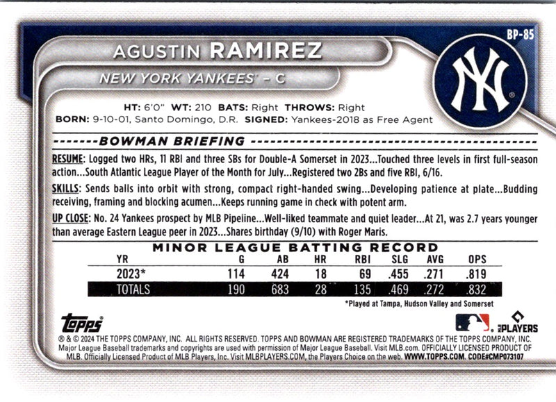 2024 Bowman Prospects Agustin Ramirez