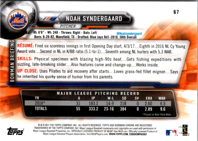 2017 Bowman Chrome Noah Syndergaard