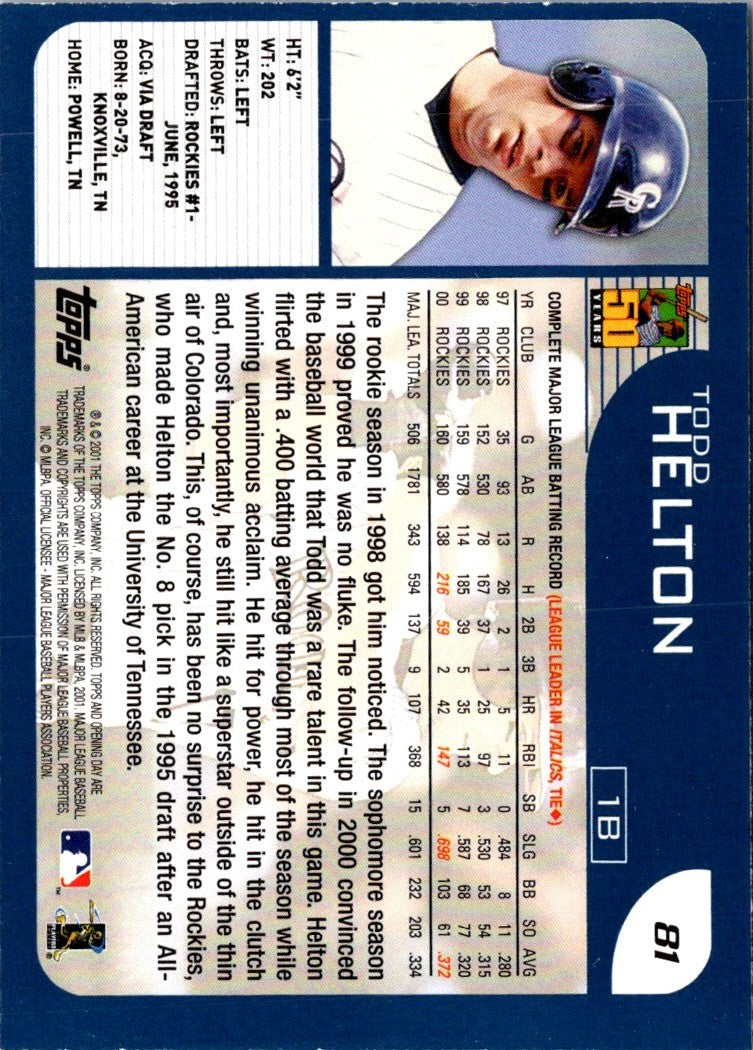 2001 Topps Opening Day Todd Helton