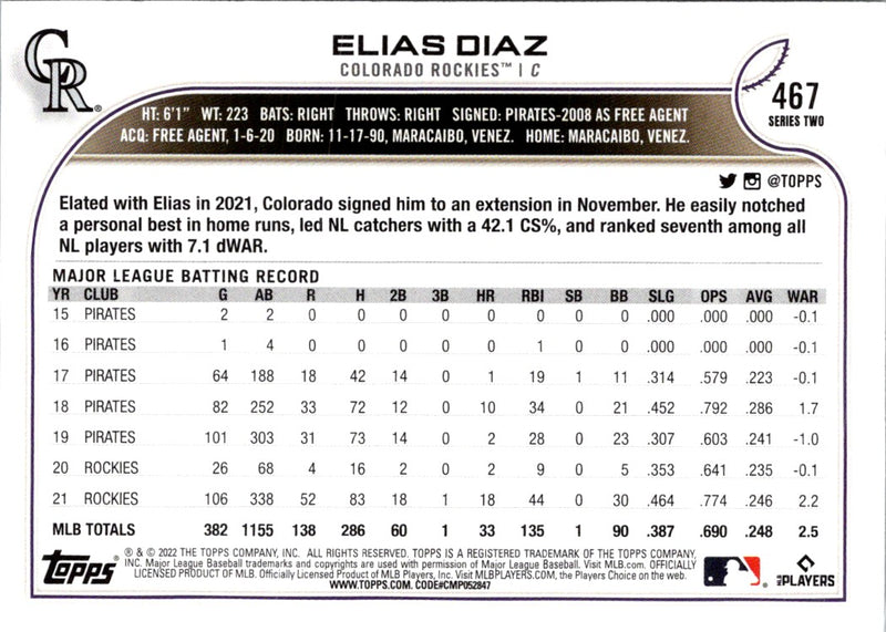 2022 Topps Elias Diaz