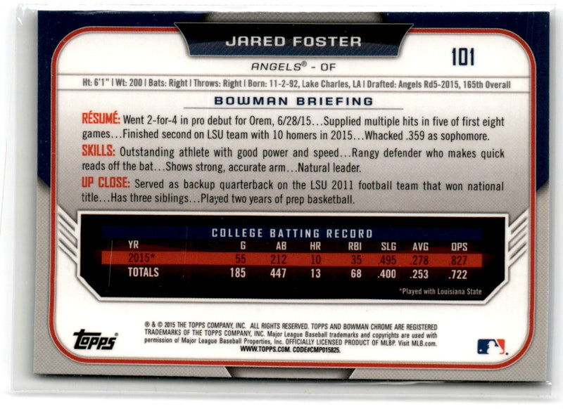 2015 Bowman Draft Picks & Prospects Chrome Jared Foster