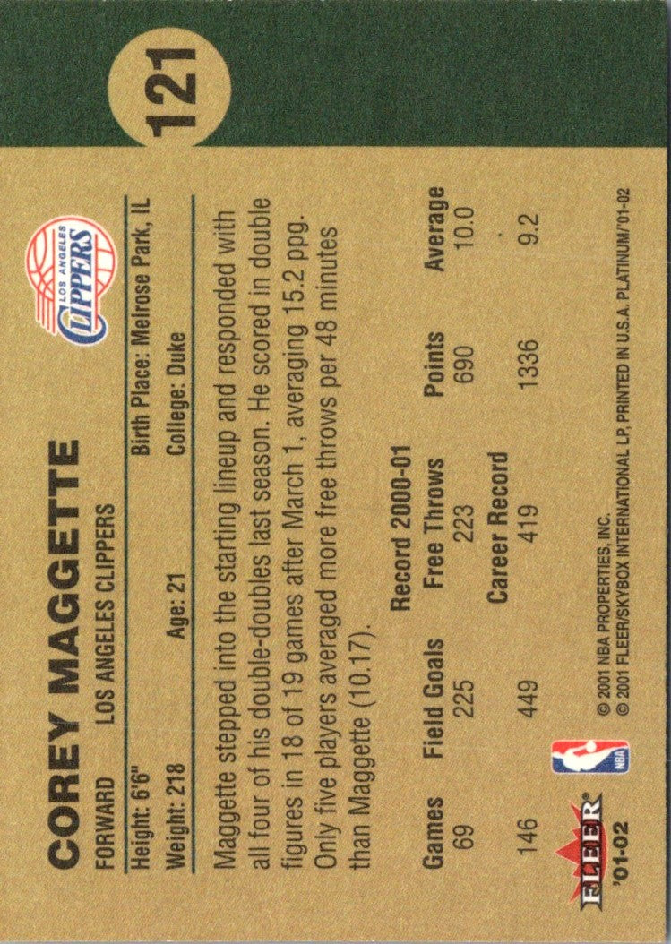 2001 Fleer Platinum Corey Maggette