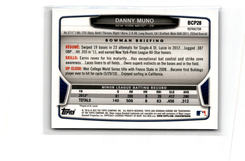 2013 Bowman Chrome Prospects Blue Wave Danny Muno