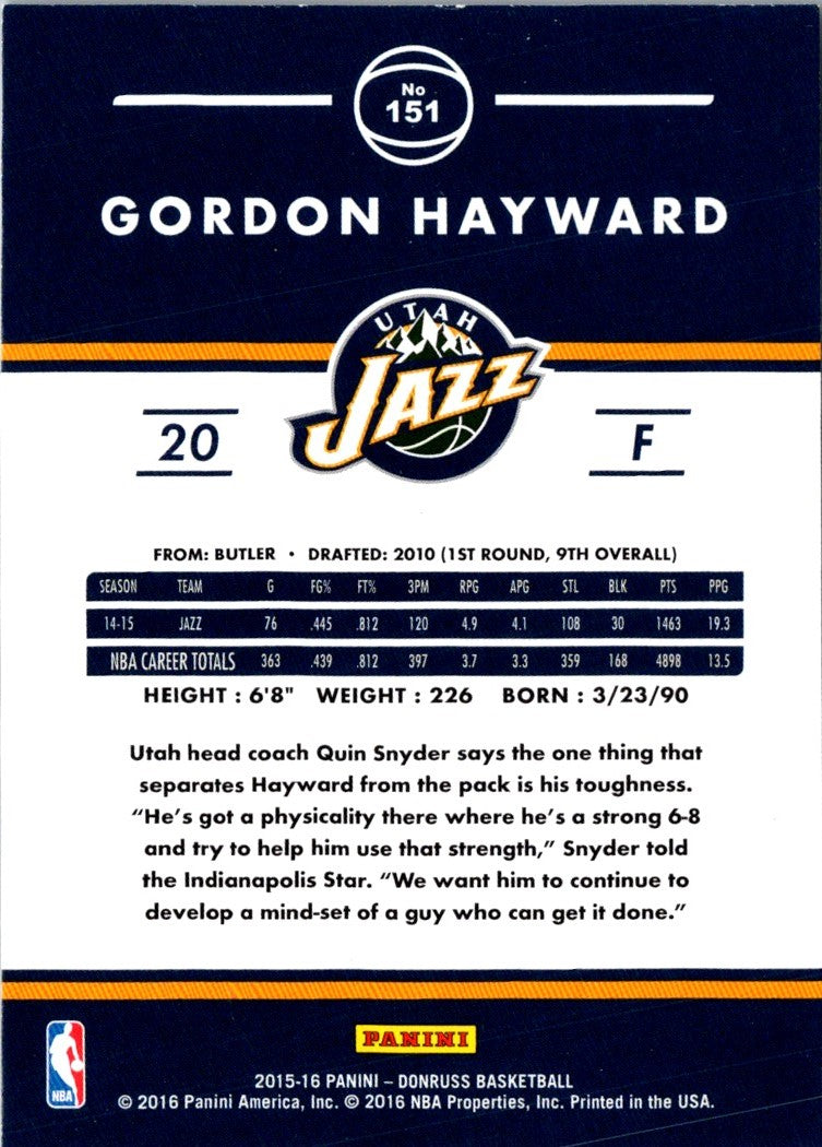 2015 Donruss Gordon Hayward