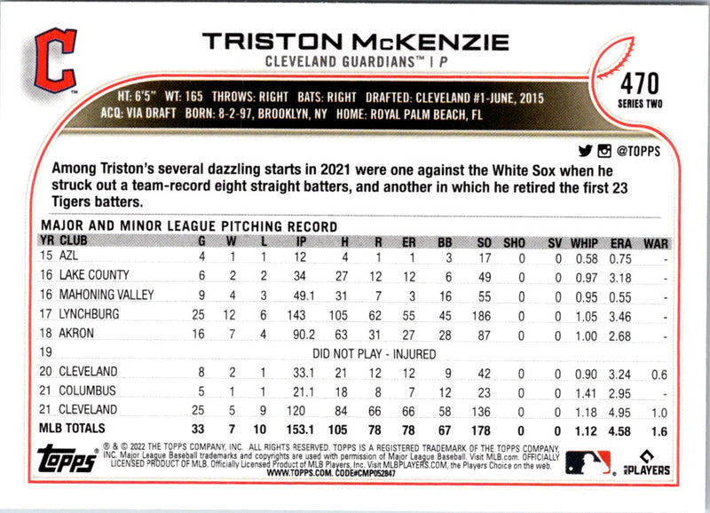 2022 Topps Triston McKenzie