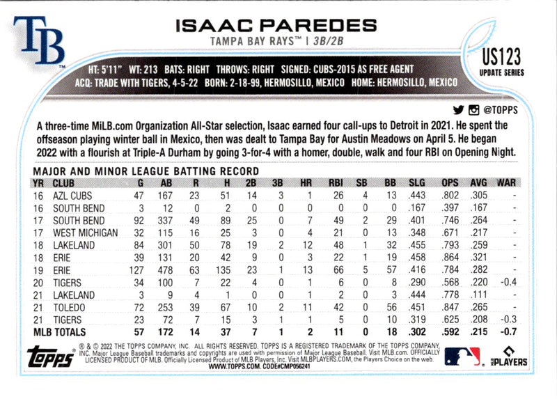 2022 Topps Update Isaac Paredes