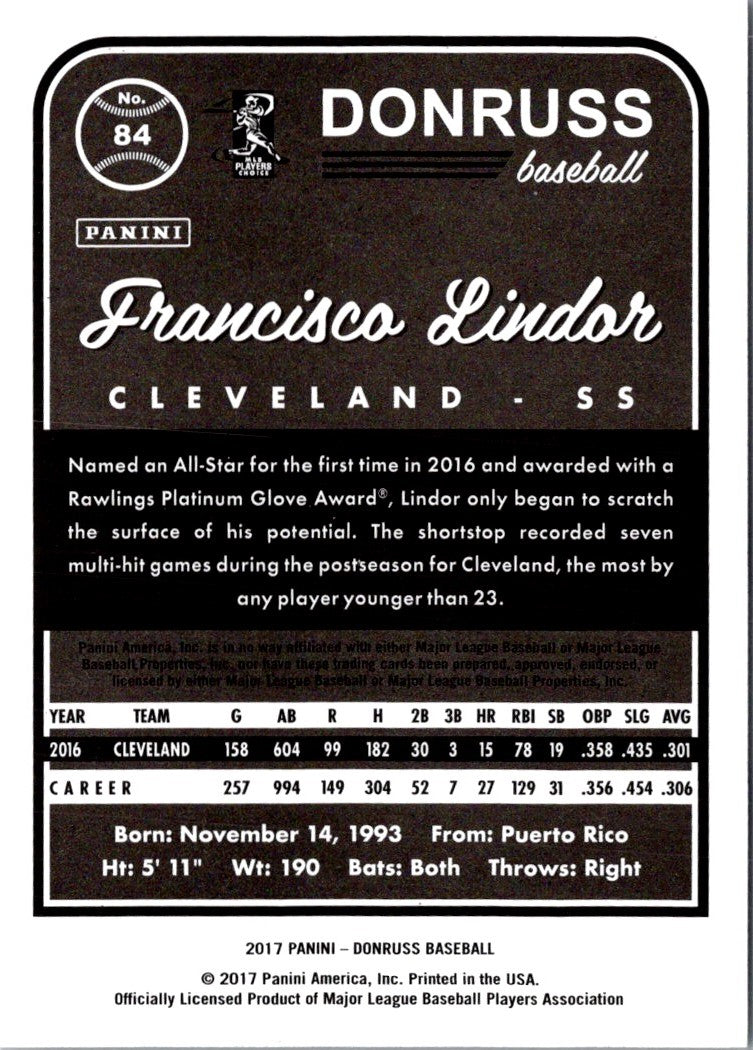 2017 Donruss Francisco Lindor