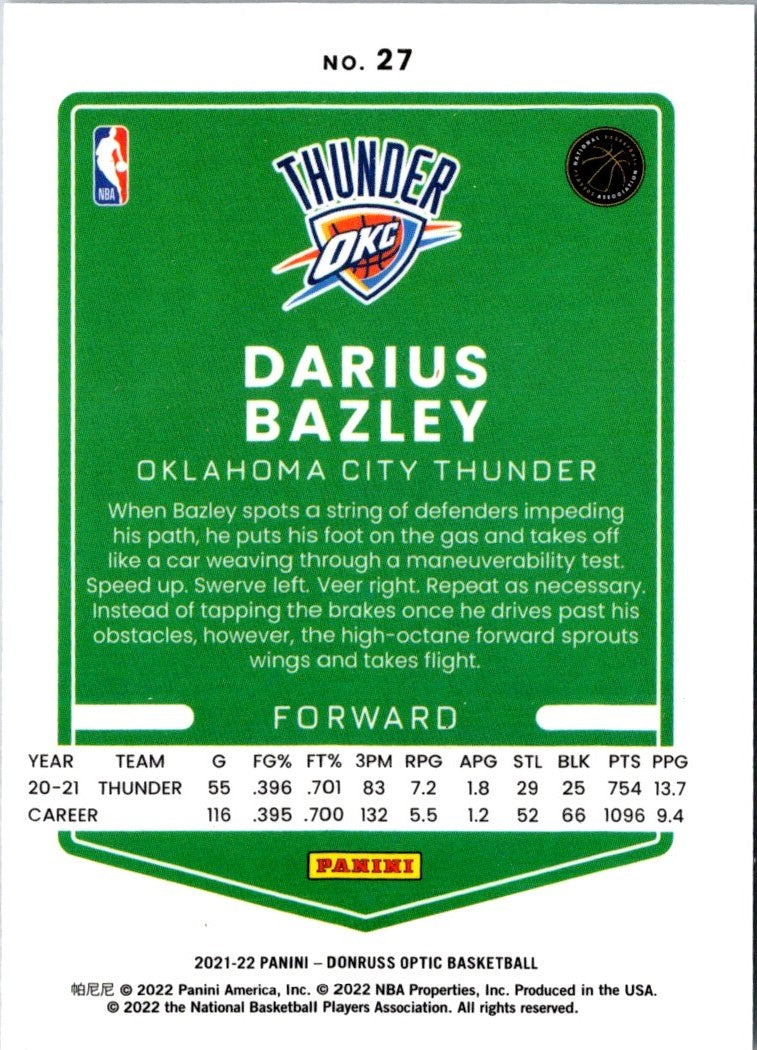 2021 Donruss Optic Blue Darius Bazley