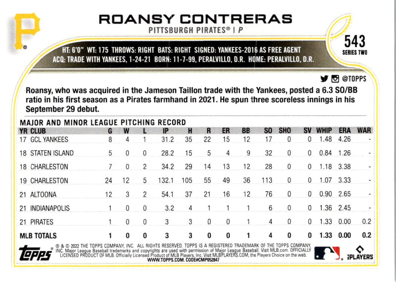 2022 Topps Blue Roansy Contreras