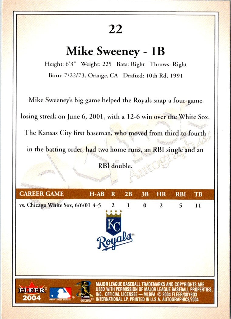 2004 SkyBox Autographics Mike Sweeney