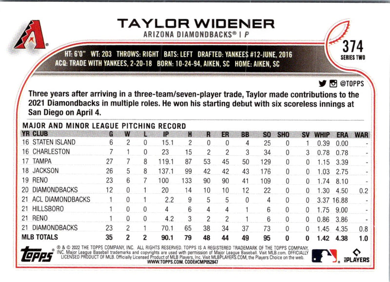 2022 Topps Taylor Widener