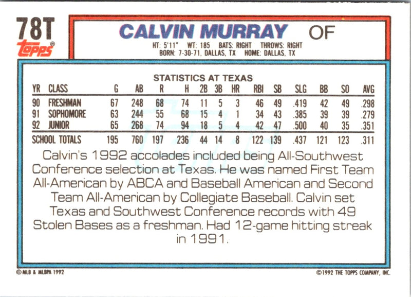 1992 Topps Traded Calvin Murray