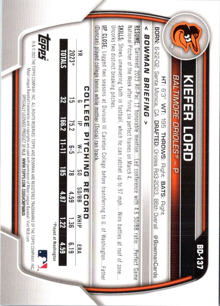 2023 Bowman Draft Kiefer Lord