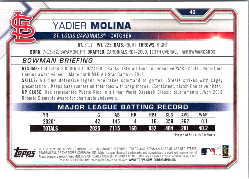 2021 Bowman Yadier Molina