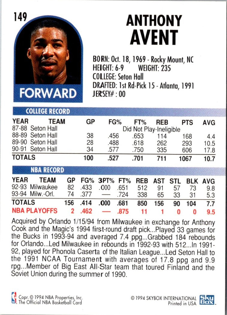 1994 Hoops Anthony Avent