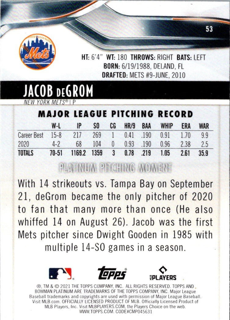 2021 Bowman Platinum Jacob deGrom