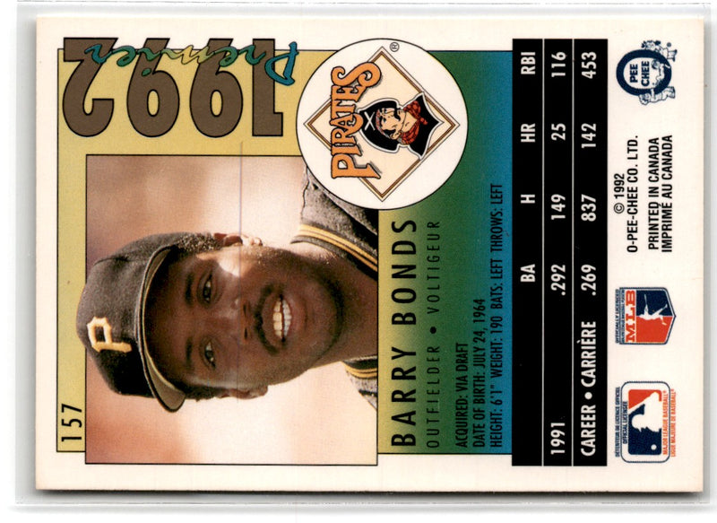 1992 O-Pee-Chee Premier Barry Bonds