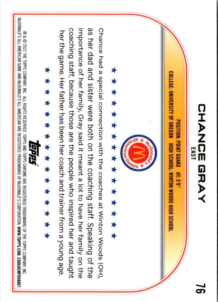 2022 Topps Chrome McDonald's All American Chance Gray