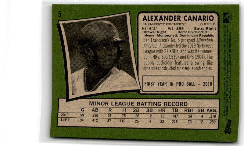 2020 Topps Heritage Minor League Alexander Canario