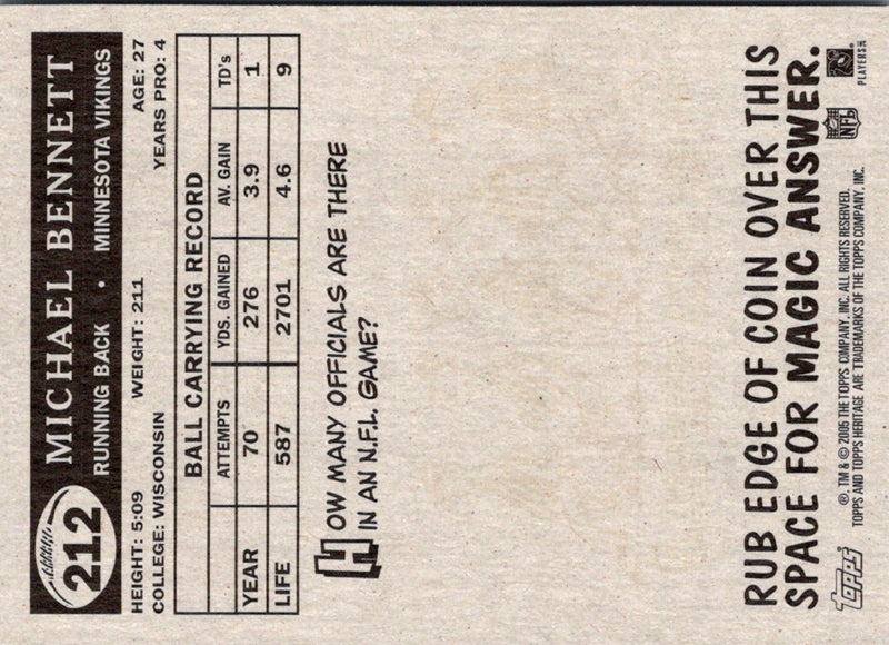 2005 Topps Heritage Michael Bennett