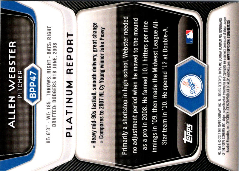 2012 Bowman Platinum Prospects Allen Webster