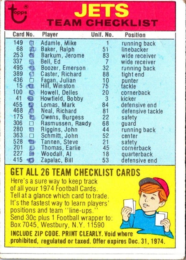 1974 Topps Team Checklists Checklist Buffalo Bills #NNOB