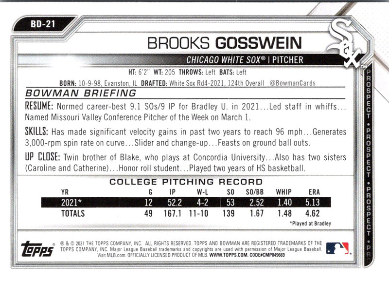 2021 Bowman Draft Brooks Gosswein