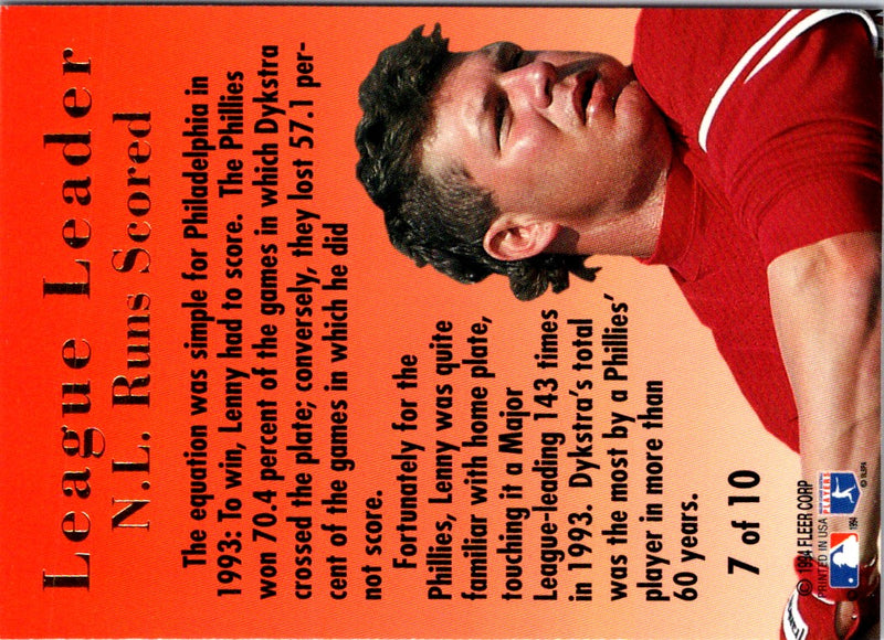 1994 Ultra League Leaders Lenny Dykstra