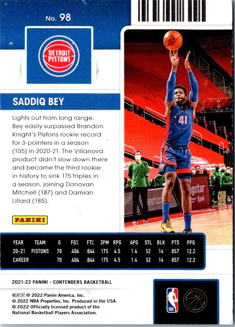 2021 Panini Contenders Ticket Saddiq Bey