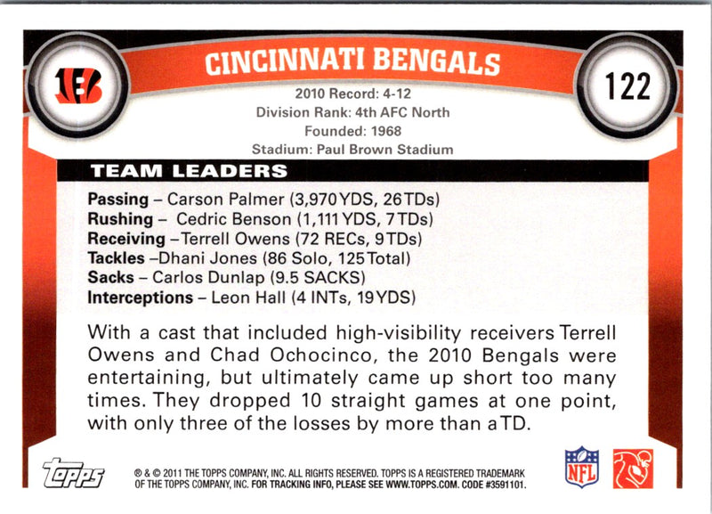 2011 Topps Cincinnati Bengals (Chad Ochocinco/Reggie Kelly)