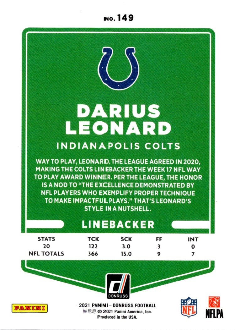 2021 Donruss Press Proof Blue Darius Leonard