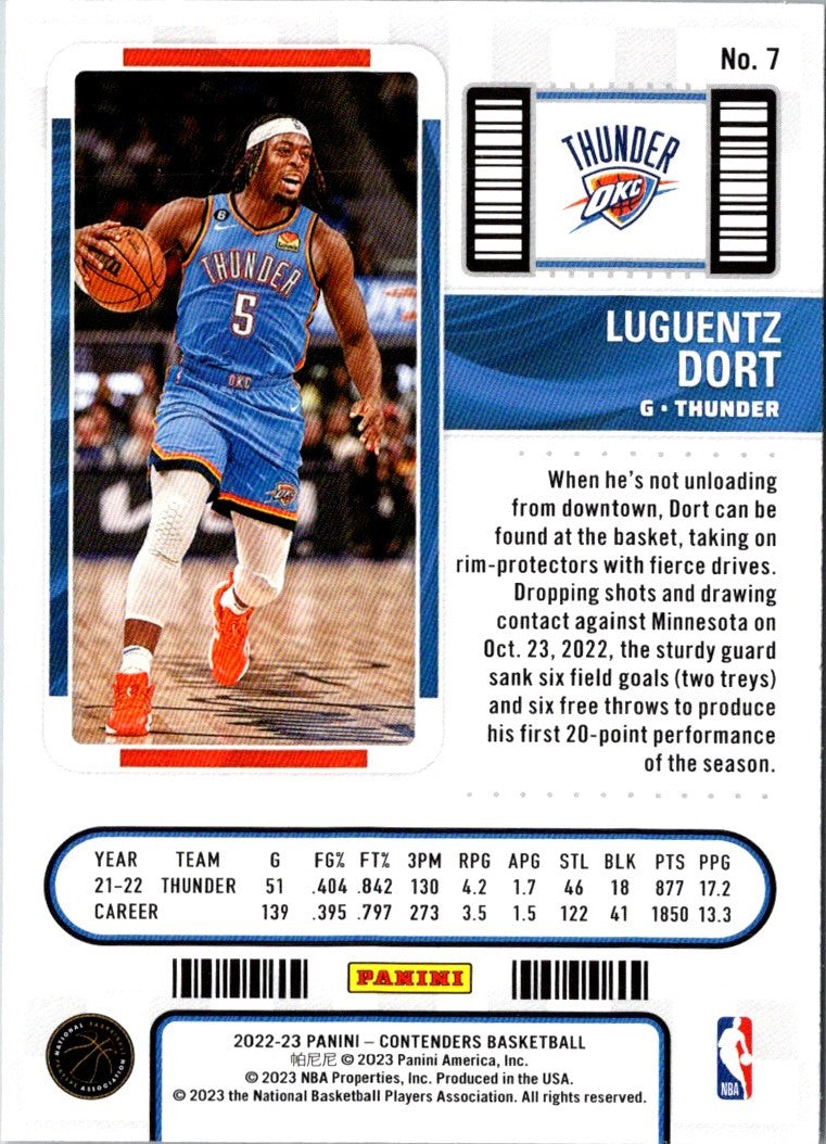 2022 Panini Contenders Season Ticket Luguentz Dort