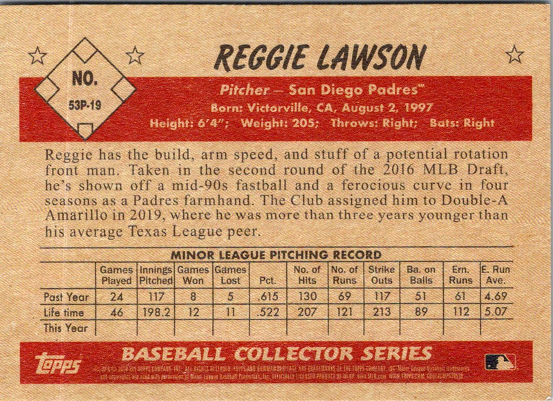 2019 Bowman Heritage Prospects Reggie Lawson