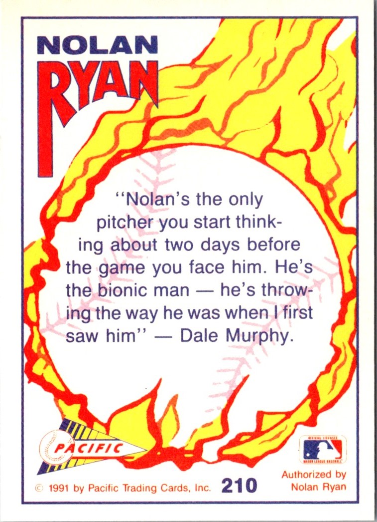 1991 Pacific Nolan Ryan Texas Express I The Fast Ball Grip