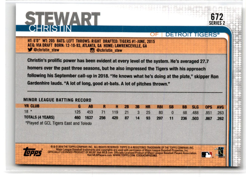 2019 Topps Detroit Tigers Christin Stewart