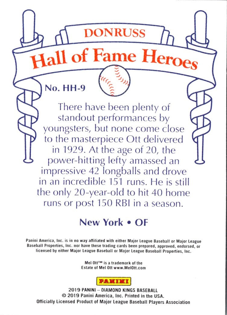 2019 Panini Diamond Kings Hall of Fame Heroes Mel Ott