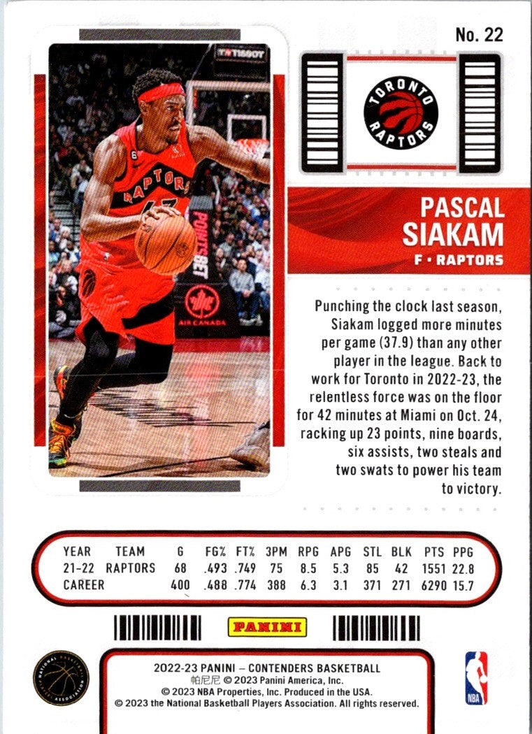 2022 Panini Contenders Game Ticket Red Pascal Siakam