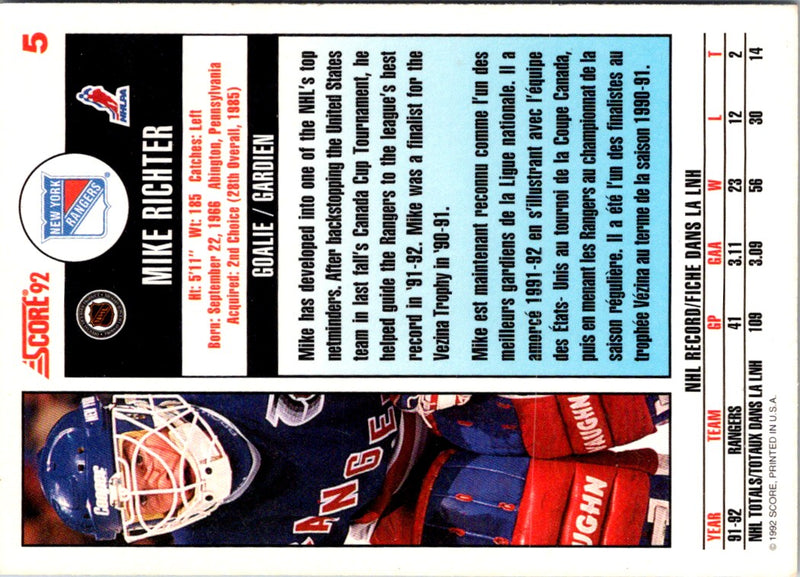 1992 Score Mike Richter