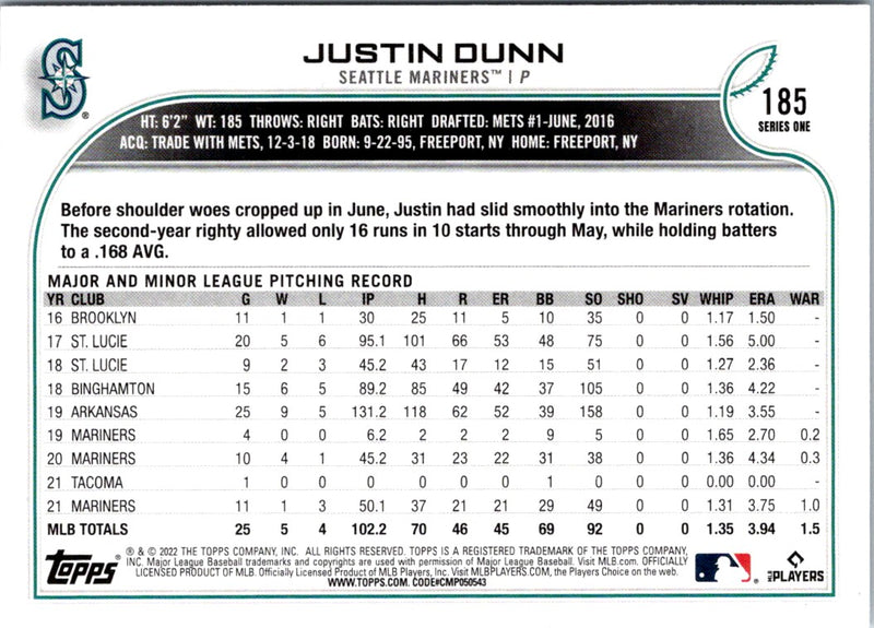 2022 Topps Justin Dunn