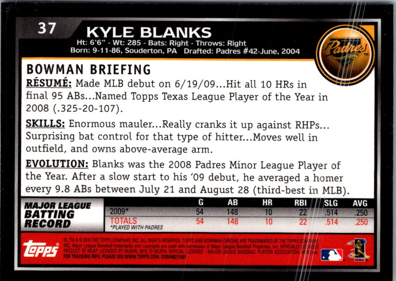 2010 Bowman Chrome Kyle Blanks