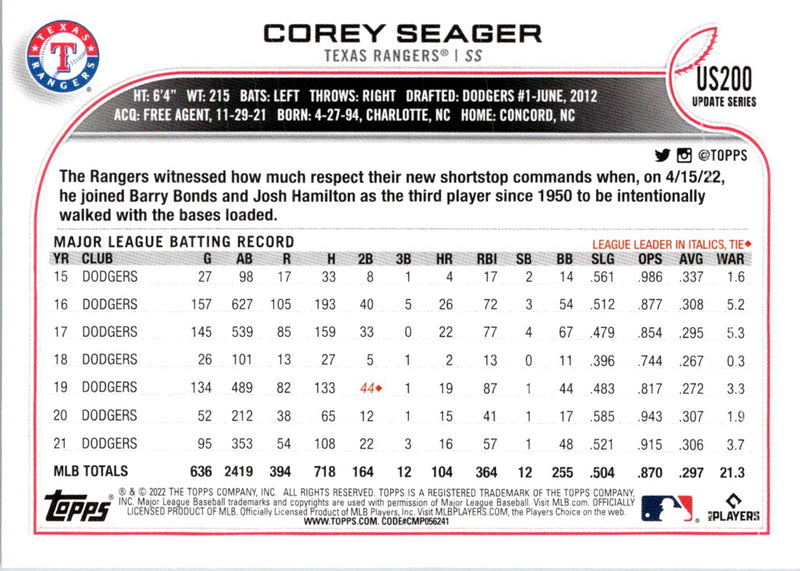 2022 Topps Corey Seager