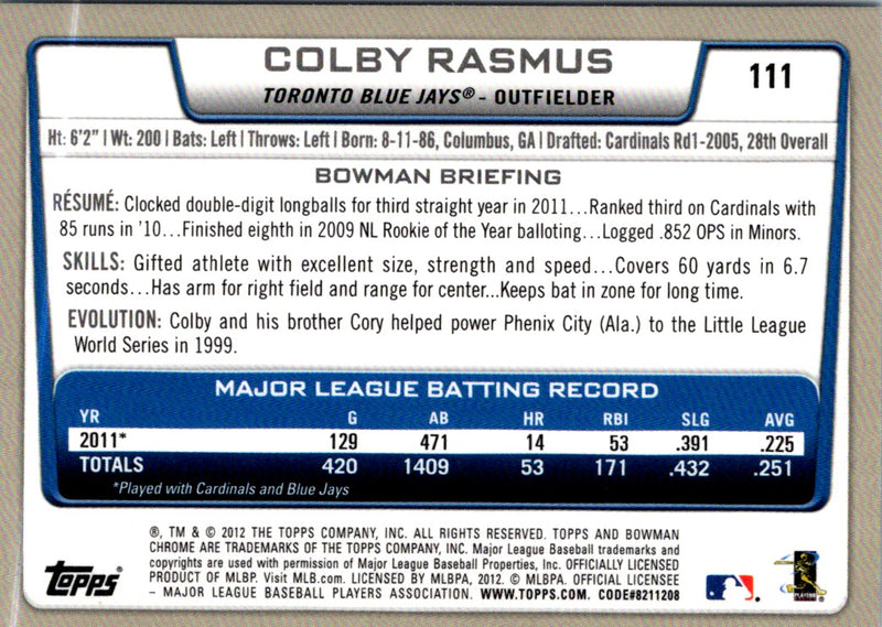 2012 Bowman Chrome Colby Rasmus