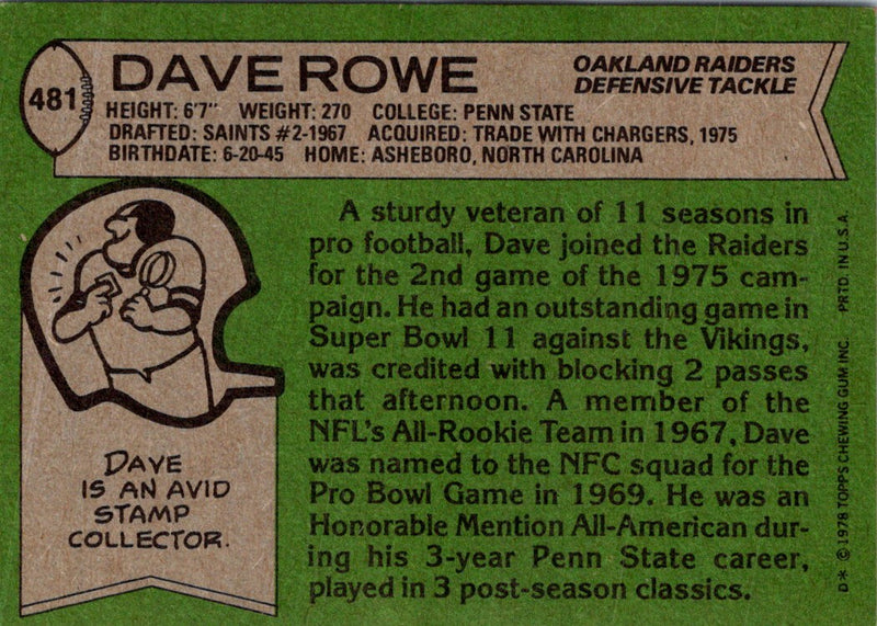 1978 Topps Dave Rowe